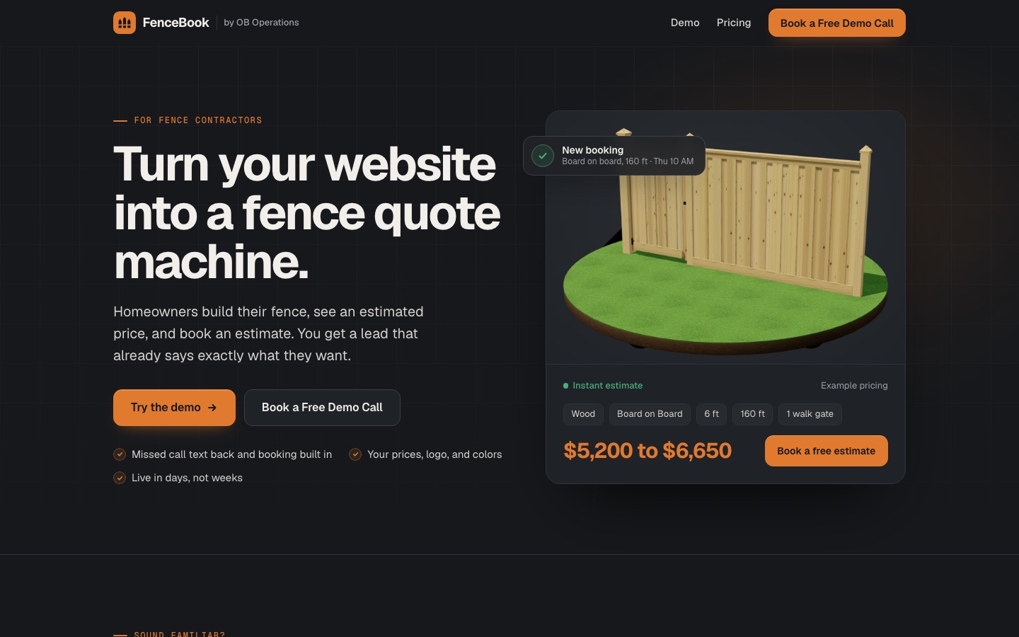 FenceBook website homepage on a desktop screen
